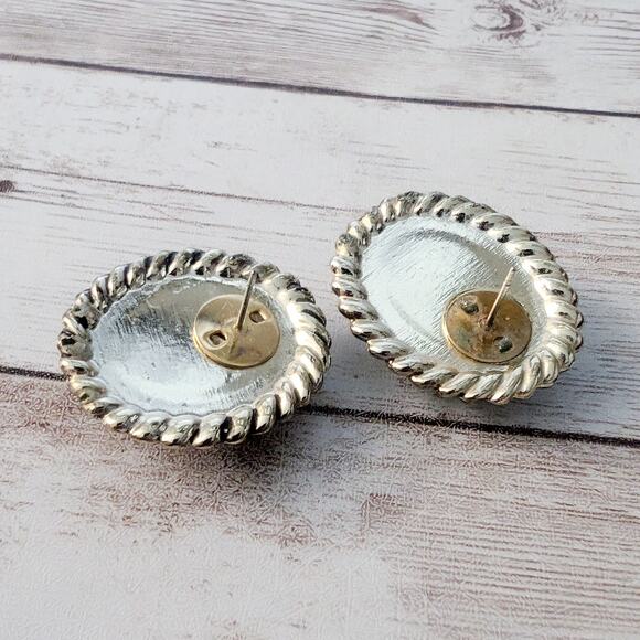 Vintage Earrings for Pierced Ears Dark Brown with Gold Tone Halo - Picture 3 of 6